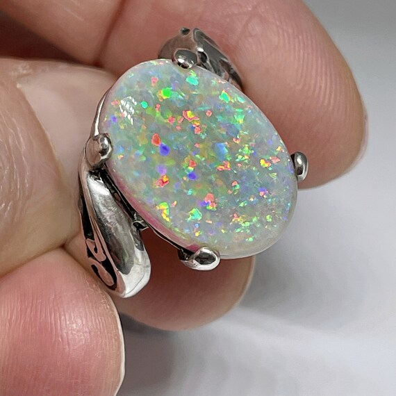 Semi Black Opal Ring Australian Opal Ring Natural… - image 5
