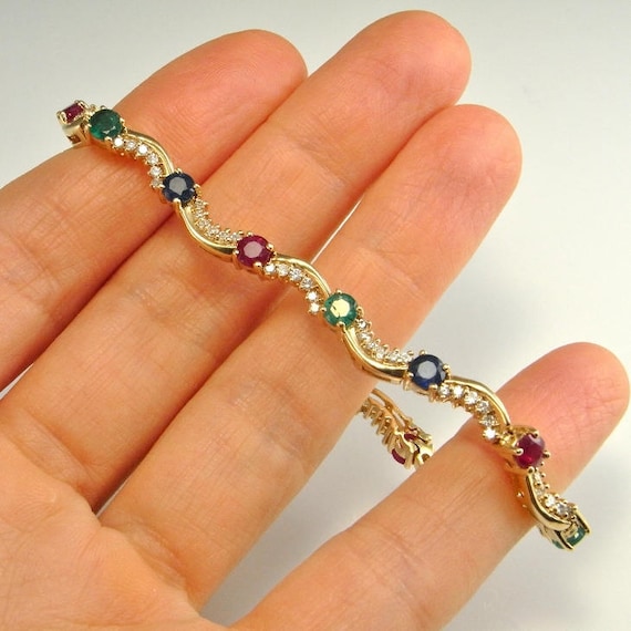 Ruby Sapphire Emerald Bracelet Estate Ruby Sapphi… - image 10
