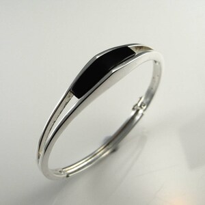 Silver Black Onyx Bracelet Bangle Minimalist Retro Unisex Jewelry Modernist 1950s 1960s 1970s Space Geometric Star Trek Jewelry Artisan