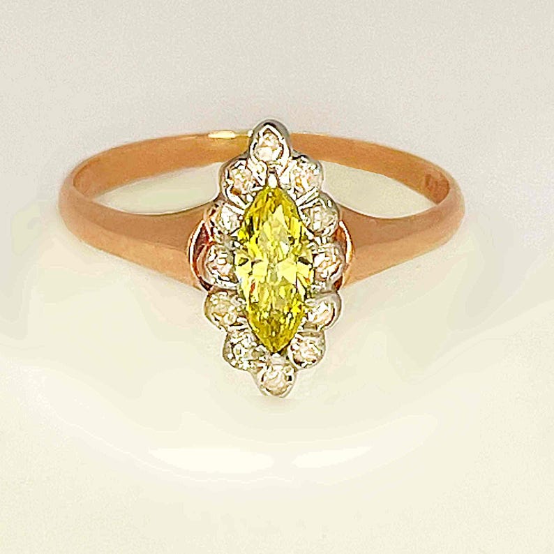 Georgian Ring French Antique Diamond Ring Victorian Diamond Ring Fancy Rose Cut & Yellow Diamond Engagement Ring 19th Century Diamond Ring image 8