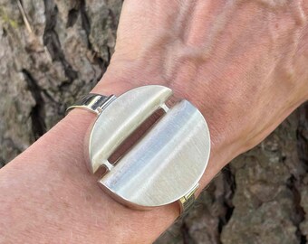 Modernist Sterling Silver Cuff Bangle Bracelet Artisan Cuff Bracelet Mid Century Jewelry Circle Bangle Statement Bracelet 1970s Jewelry