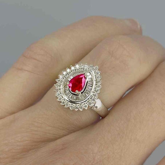 Unheated Ruby Diamond Ring Ruby Diamond Halo Clus… - image 3