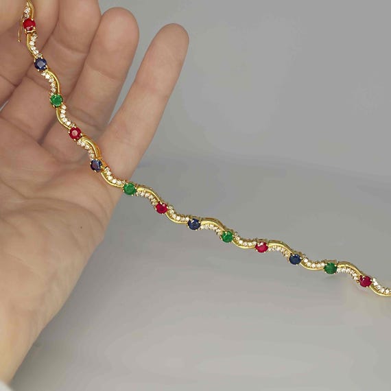 Gorgeous Ruby Sapphire Emerald Diamond 14K Gold B… - image 2