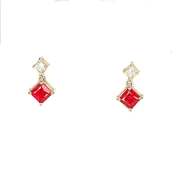 Unheated Ruby Diamond Drop Earrings Platinum Prin… - image 3