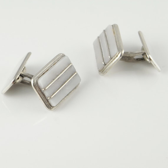 Vintage Silver Cufflinks Geometric Cuff Links wit… - image 2