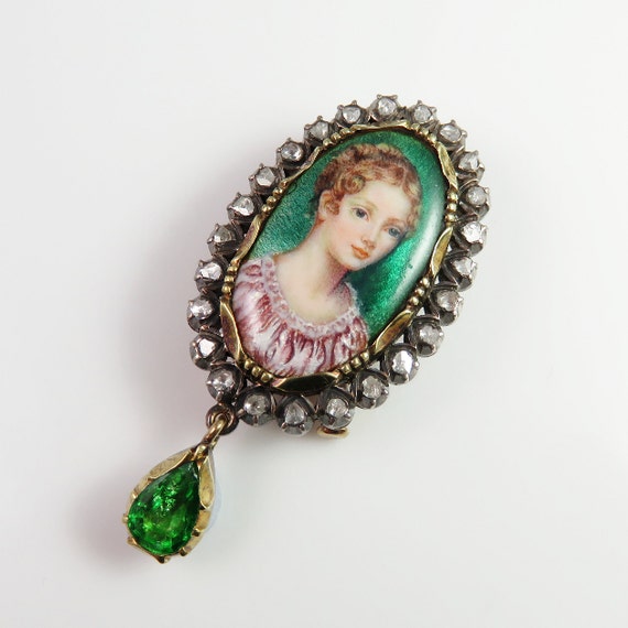 Emerald Brooch Pin Bow Brooch Georgian Jewelry Antique Brooches