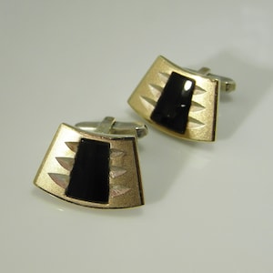 Vermeil Gold Plated Silver Onyx Arc Abstract Cufflinks Modernist Mid Century 1970s Cuff Links Mens Jewelry Unique Vintage Accessories Gifts