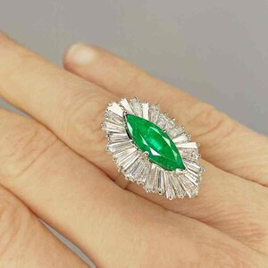 OOAK Convertible Emerald Ballerina Ring Pendant in Platinum 1950s Handmade Emerald Engagement Ring Large Natural Emerald Ring image 5