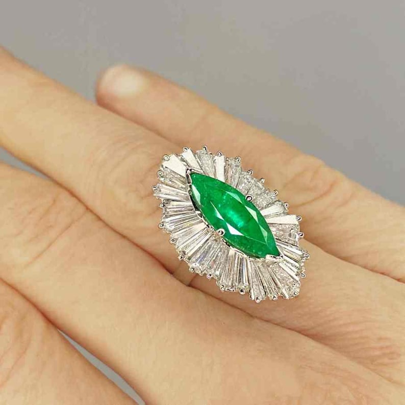 OOAK Convertible Emerald Ballerina Ring Pendant in Platinum 1950s Handmade Emerald Engagement Ring Large Natural Emerald Ring image 5