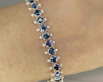 1950s Unheated Sapphire 18K Gold Bracelet OOAK Eternity Sapphire Diamond Bracelet Blue Sapphire Anniversary Engagement Bracelet