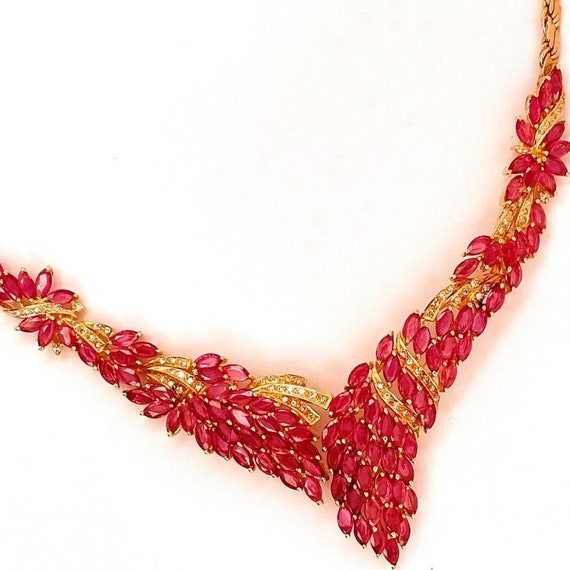 Unheated Rose Ruby Necklace Natural Ruby Diamond … - image 1