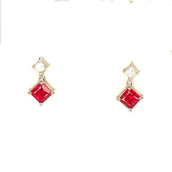 Unheated Ruby Diamond Drop Earrings Platinum Prin… - image 6