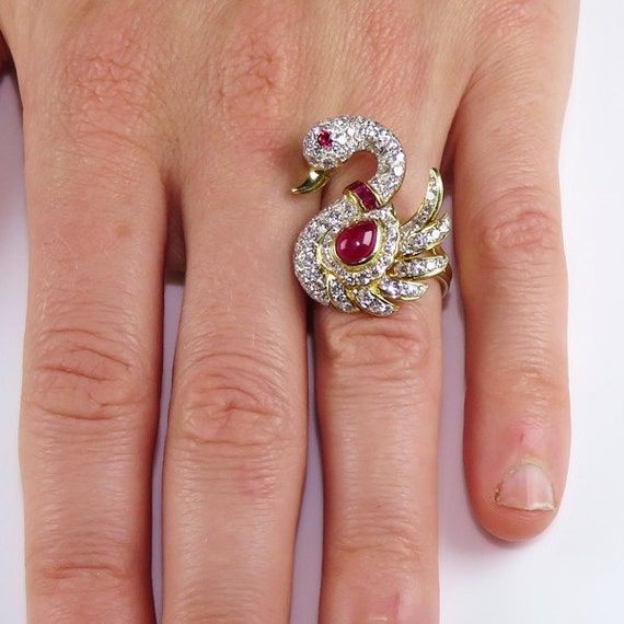 Swan Ring Swan Jewelry Ruby Diamond Ring Ruby Coc… - image 4