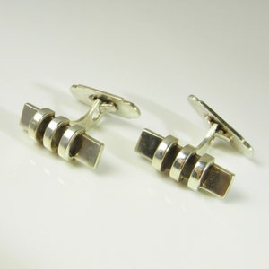 Vintage Silver Cufflinks Geometric Cuff Links with Box Unisex Gifts Cufflinks 1950s Gifts