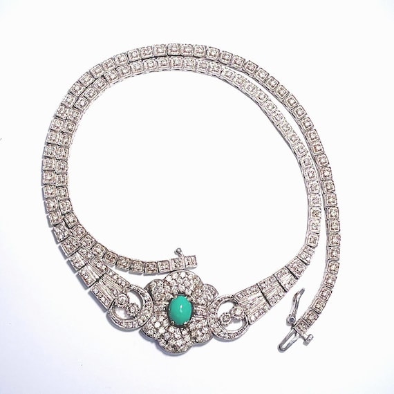 Turquoise Diamond Necklace 14K White Gold Natural… - image 2