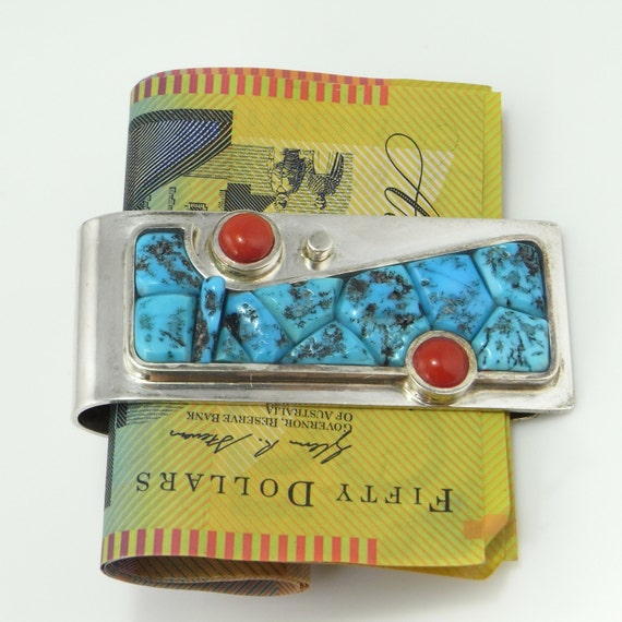 Coral Turquoise Money Clip Coral Jewelry Turquois… - image 2