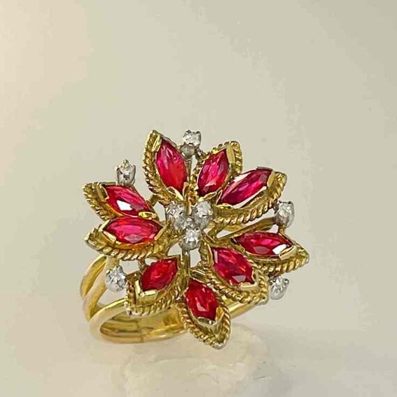 Unheated Ruby Flower Ring Ruby Diamond Daisy Ring… - image 5