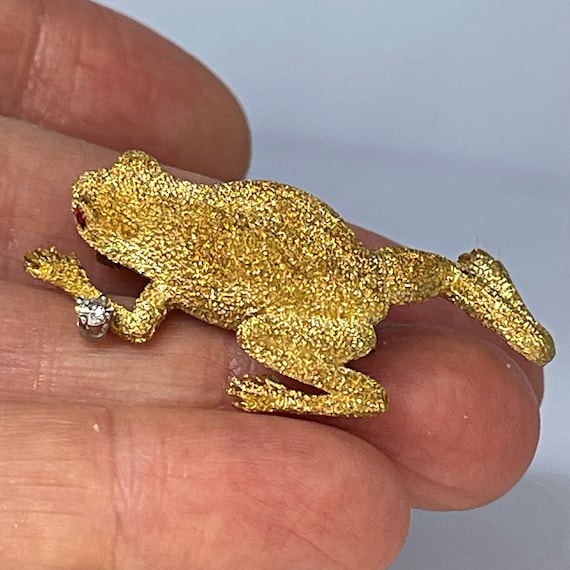 Diamond Frog Pin Brooch 18K Gold Artisan Animal P… - image 4