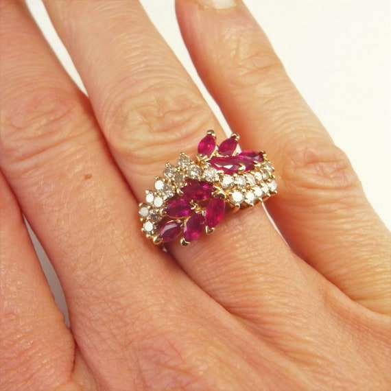 VIVID RED RUBY Ring 14K Red Ruby Diamond Ring Marq