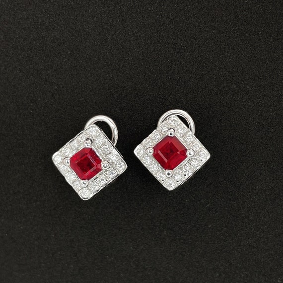 Ruby Earrings 18K Gold Square Cut Ruby Stud Earri… - image 5