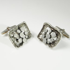 Vintage Silver Cufflinks Geometric Cuff Links with Box Unisex Gifts Cufflinks 1970s Gifts