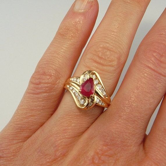 Pear Cut Ruby Ring Ruby Engagement Ring Unique Ru… - image 3
