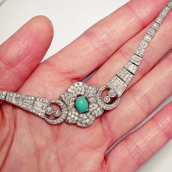 Turquoise Diamond Necklace 14K White Gold Natural… - image 3