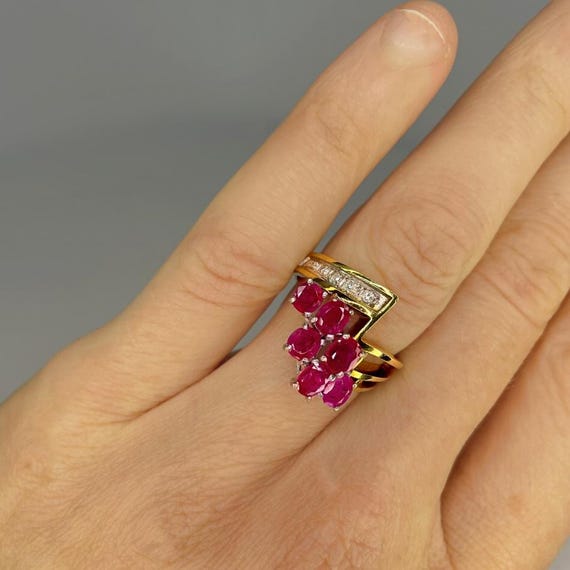 Natural Red Ruby Flower Engagement Rings Estate R… - image 4