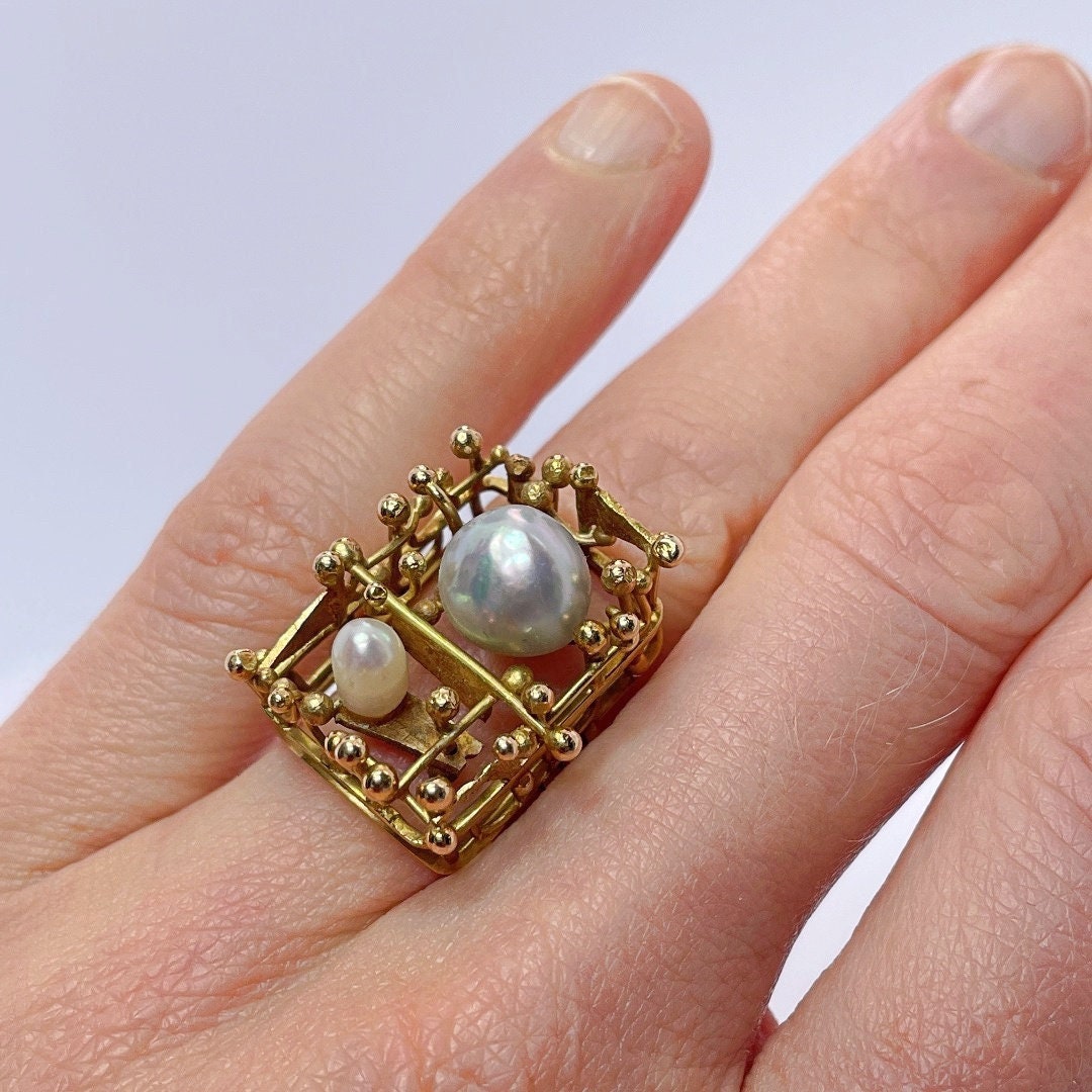 Pearl Rings, 14k Pearl Rings, Vintage 14k Yellow Gold Pearl
