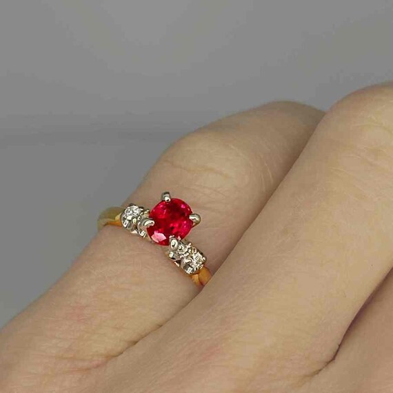 Unheated Ruby Diamond Ring 18K Gold Ruby Solitair… - image 3