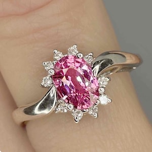 Unheated Padparadscha Sapphire 14K Gold Ring Padparadscha Diamond Engagement Ring No Heat Pink Peach Sapphire 14K Ring Peach Sapphire Ring