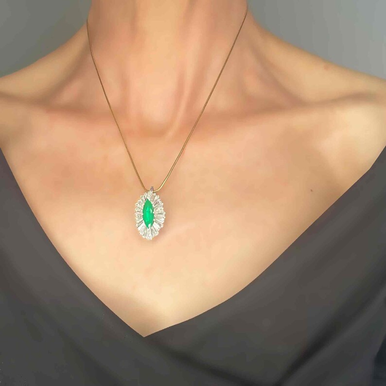OOAK Convertible Emerald Ballerina Ring Pendant in Platinum 1950s Handmade Emerald Engagement Ring Large Natural Emerald Ring image 11