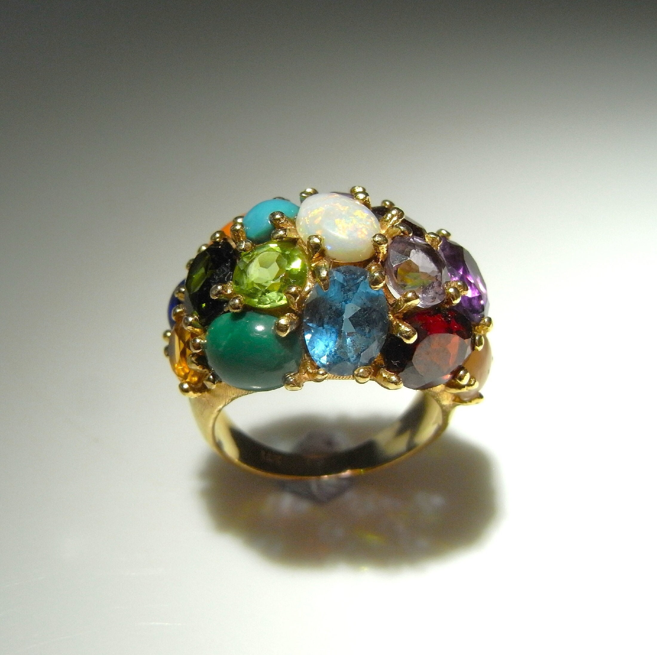 Dome Cluster Multistone Gold Ring Modernist Statement Ring