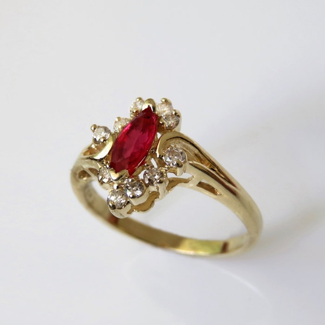 Pretty Ruby Diamond Ring Ruby Diamond Band 1970s Jewelry Etsy