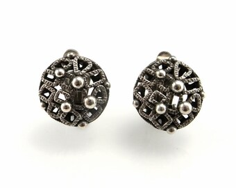 Button Earrings Artisan Earrings Geometric Earrings Modernist Earrings Mid Century Earrings Clip On Earrings Ear Clips Sterling Silver 925