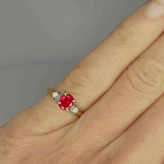 Unheated Ruby Diamond Ring 18K Gold Ruby Solitair… - image 4