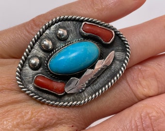 Large Turquoise Ring Statement Ring Navajo Ring Navajo Jewelry Bohemian Ring Ethnic Ring Native American Old Pawn Turquoise Jewelry Silver