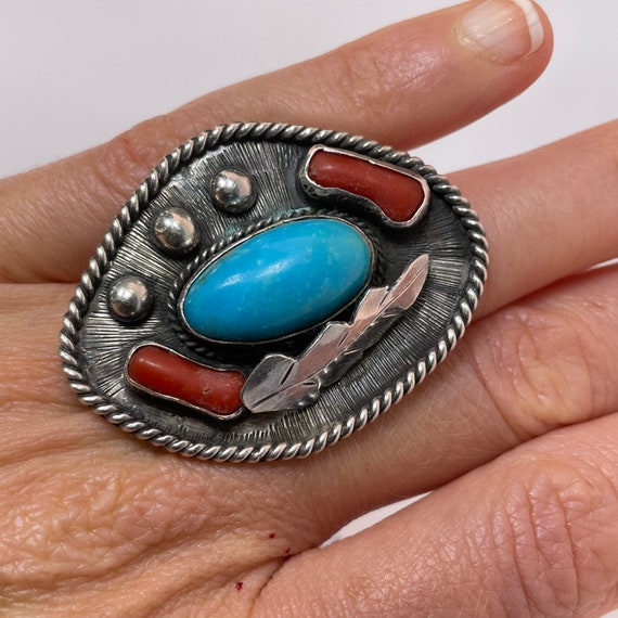 Large Turquoise Ring Statement Ring Navajo Ring Navajo Jewelry Bohemian  Ring Ethnic Ring Native American Old Pawn Turquoise Jewelry Silver