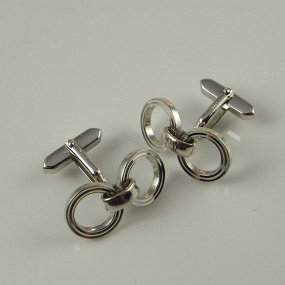 Vintage Silver Cufflinks Geometric Cuff Links Uni… - image 4