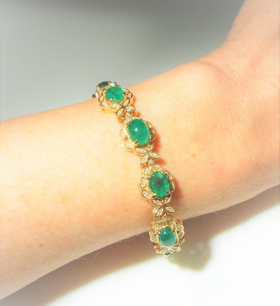 Emerald Bracelet Emerald Cabochon Diamond Bracelet Natural | Etsy