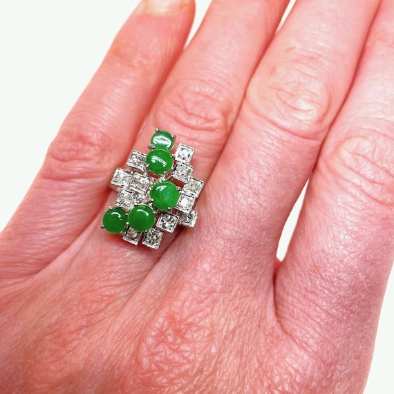 Unreated Jade Ring Jade Diamond Engagement Ring Green Jadeite Jade