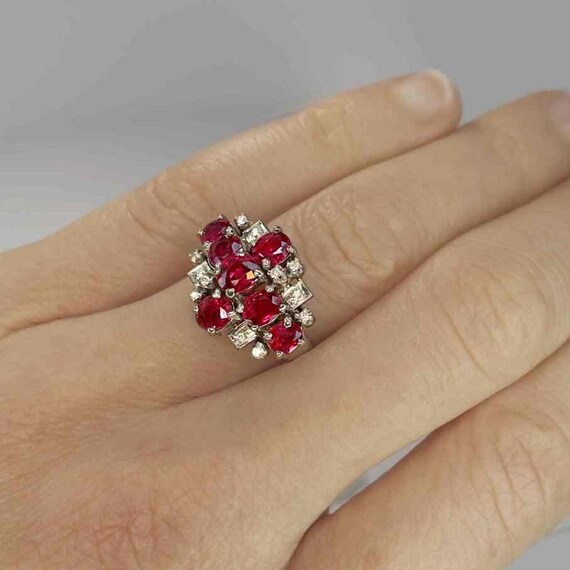 Unheated Ruby Diamond Ring Geometric Cluster Enga… - image 4