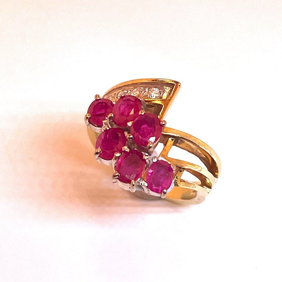 Natural Red Ruby Flower Engagement Rings Estate R… - image 8