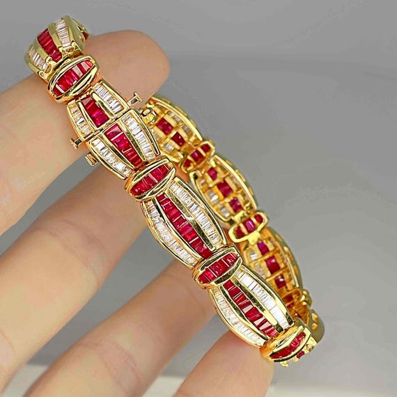 Luxury 36.2 cttw Unheated Ruby Diamond 14K Gold B… - image 3