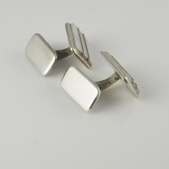 Vintage Silver Cufflinks Geometric Cuff Links wit… - image 4