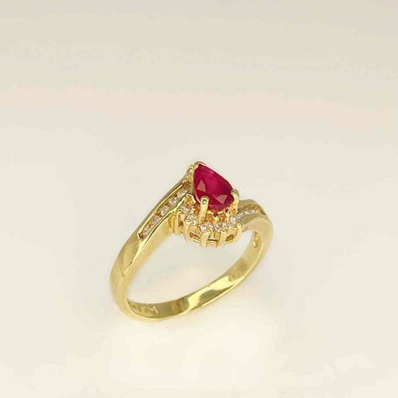 Tear Drop Ruby Ring Unheated Ruby Diamond Ring 14… - image 7