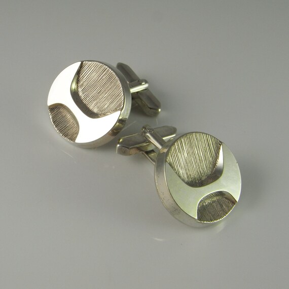 Unique Vintage Circle Silver Cuff Links 1950s 196… - image 3