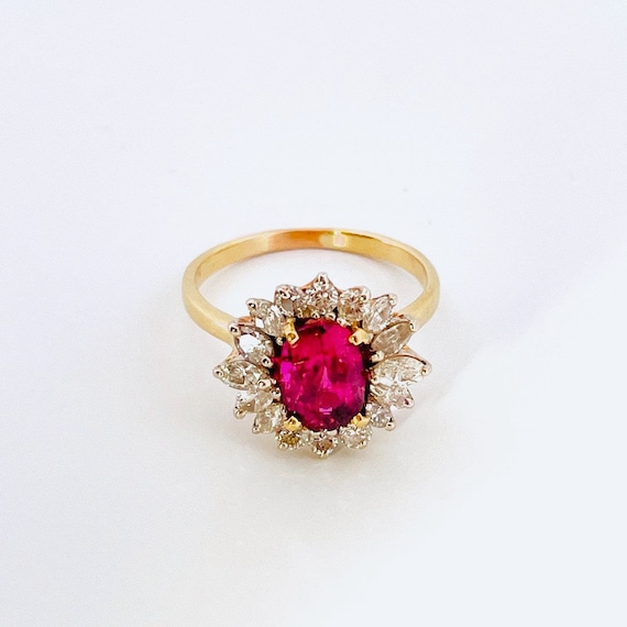 Large BURMESE Unheated Ruby Diamond Engagement Ri… - image 5