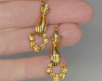 Antique Georgian Mourning Gold Earrings Antique Pearl Earrings Drop Earrings Jewelry Mourning Jewelry Georgian Jewelry Dainty Earrings
