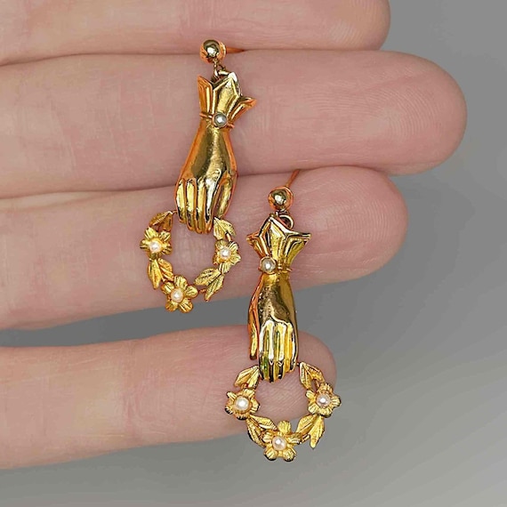 Antique Georgian Mourning Gold Earrings Antique Pearl Earrings Drop Earrings Jewelry Mourning Jewelry Georgian Jewelry Dainty Earrings